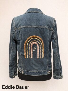 Eddie Bauer Women's Embroidered Denim Jacket Size M Streetwear Casual Festival